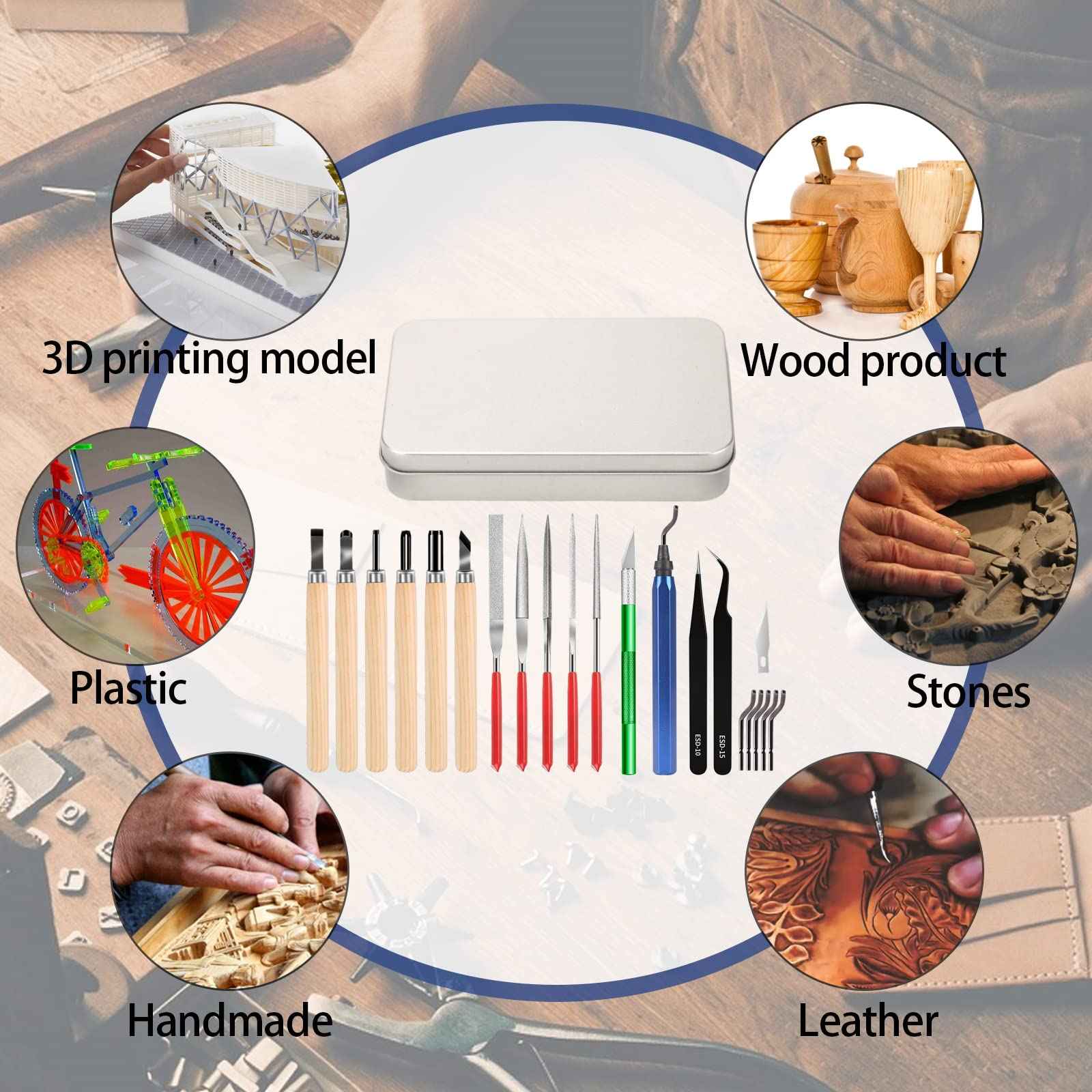 Miluosong 25pcs Precisio with Deburring Tool, Craft Knife,hand File,Carving Knife Suitable for sanding, carving, modeling, cutting, scraping,3D Printing Deburring kit