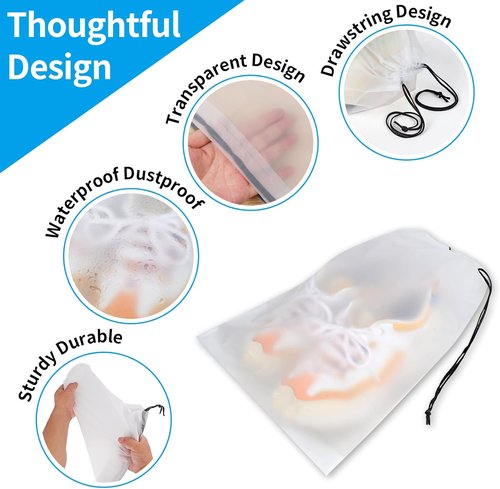COIDEA Waterproof Travel Shoe Bags - Clear Packing Storage for Men & Women | 15.7 x 11.8 Inches, 5-Pack
