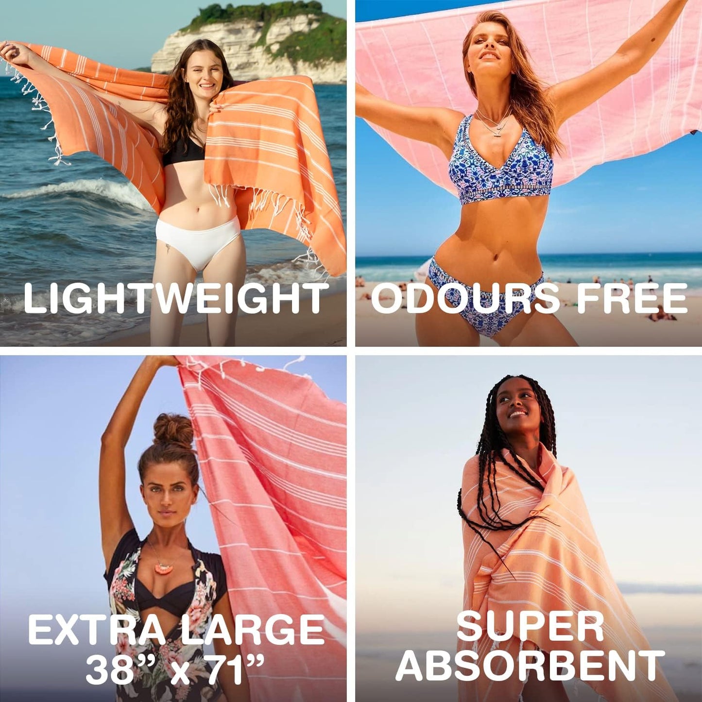 Turkish Beach Towel Oversized 39x71 Set of 6 | 100% Cotton Turkish Bath Towels Sand Free Quick Dry Towel Extra Large Pool Towels Lightweight Travel Towel for Adults
