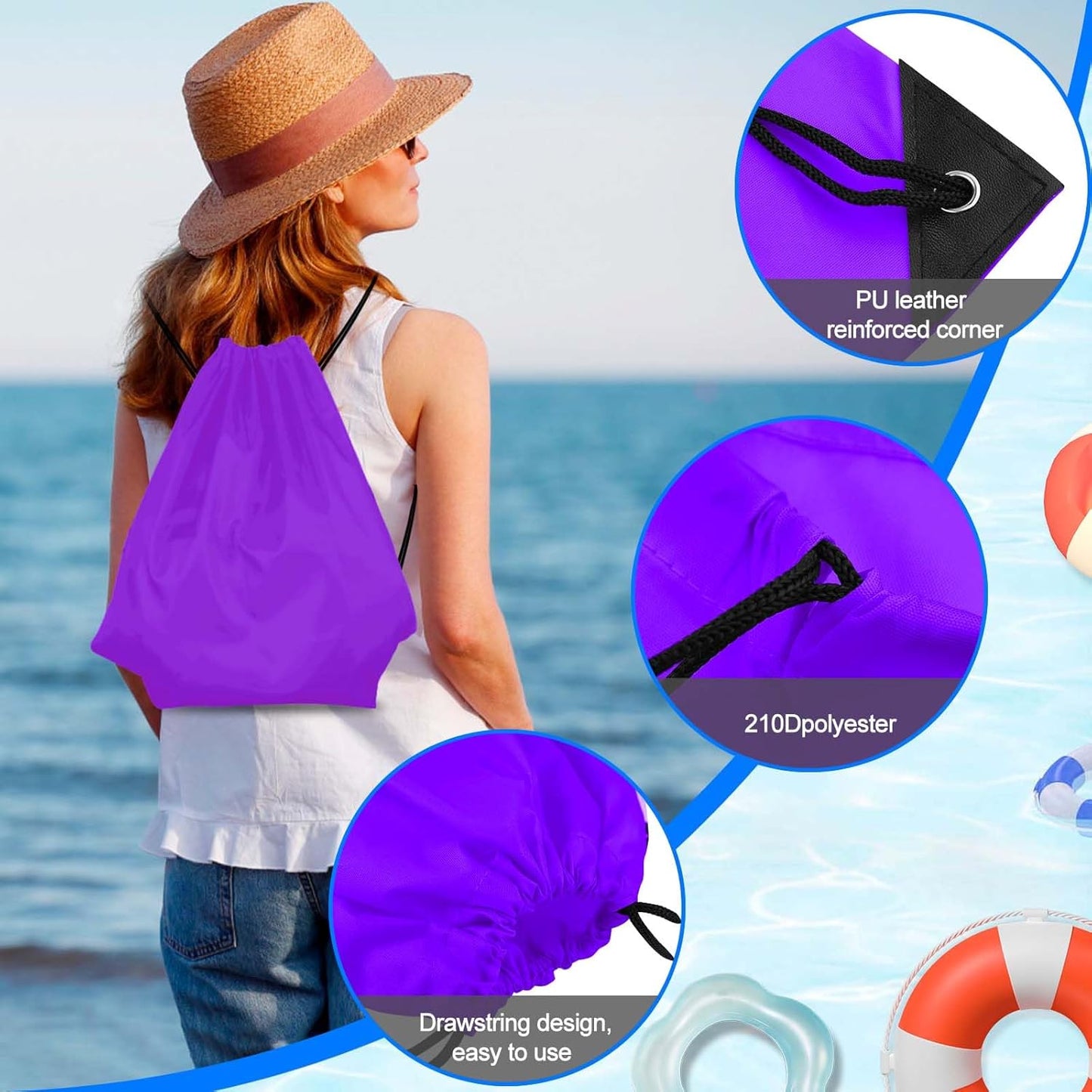 PLULON Drawstring Backpack - 2Pcs Purple Cinch Sack for Gym, Yoga, Travel & Outdoor Sports