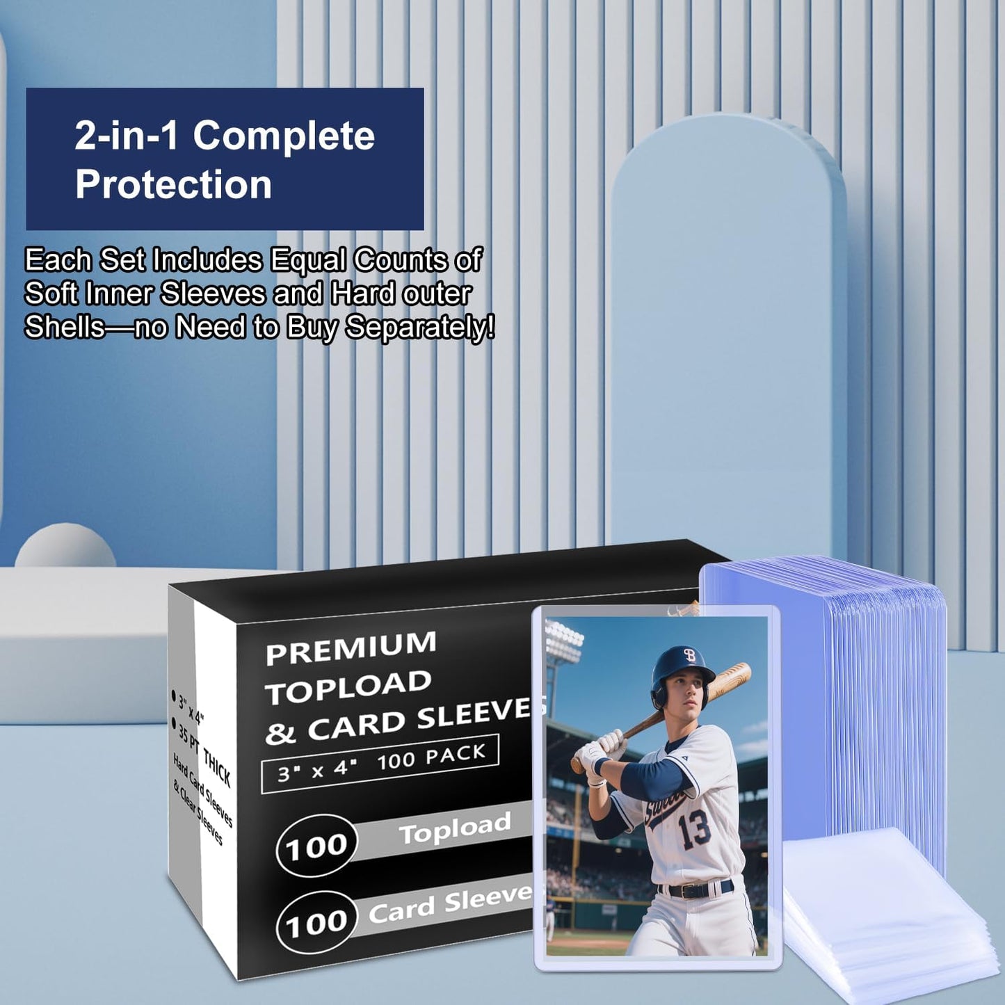 Skiennix 200 Premium Card Sleeves - Archival Quality 35pt Hard Plastic Protectors for Trading Cards | Includes 100 Rigid Toploaders & 100 Penny Sleeves