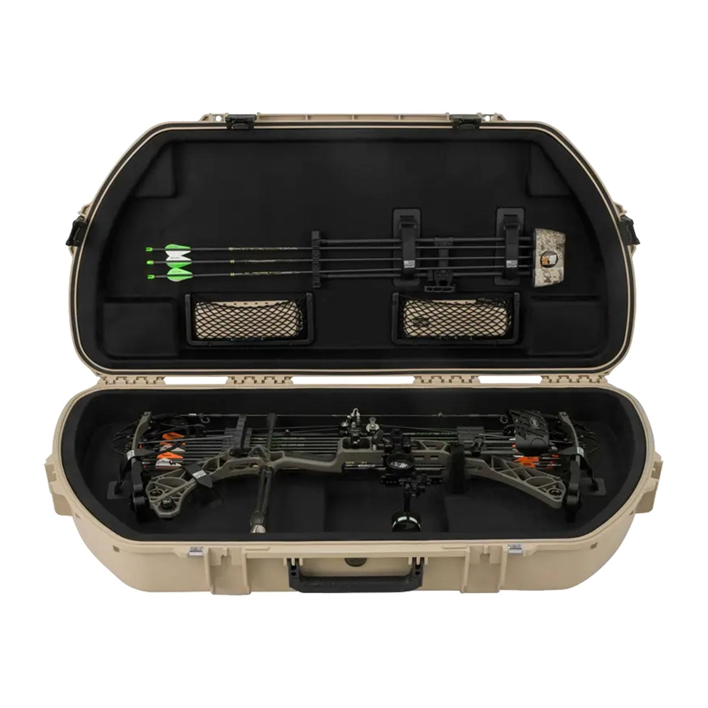 SKB Hard Protective Storage Case for Archery Bow and Arrows, iSeries Shaped Bow Case, Tan - Quiver Holder and Gear Box for Hunting Accessories