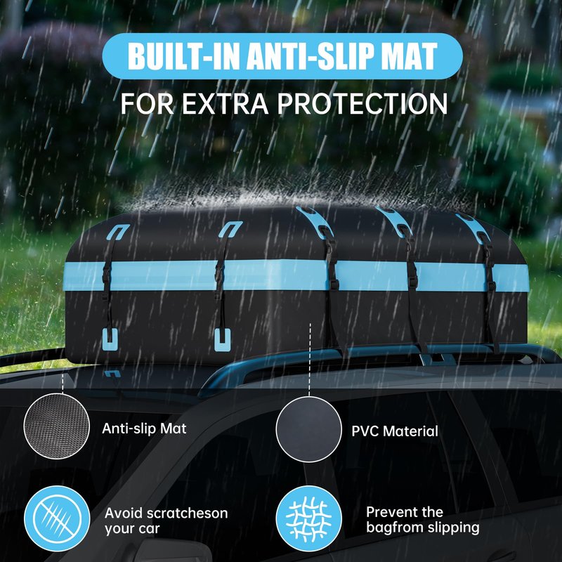 CARFORU Car Rooftop Cargo Carrier Bag, 30 Cubic Feet Waterproof Soft-Shell Car Roof Bag for All Vehicle with/Without Rack, Include Anti-Slip Mat, Reinforced Straps, Door Hooks Luggage Lock (Blue)