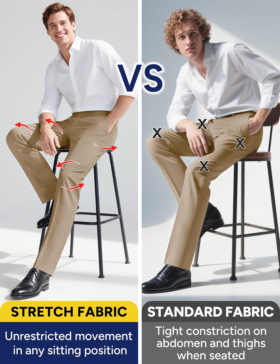 Skiennix Men's Stretch Dress Pants - Expandable Waist for Comfort | Slim Fit, Classic Straight, Big & Tall