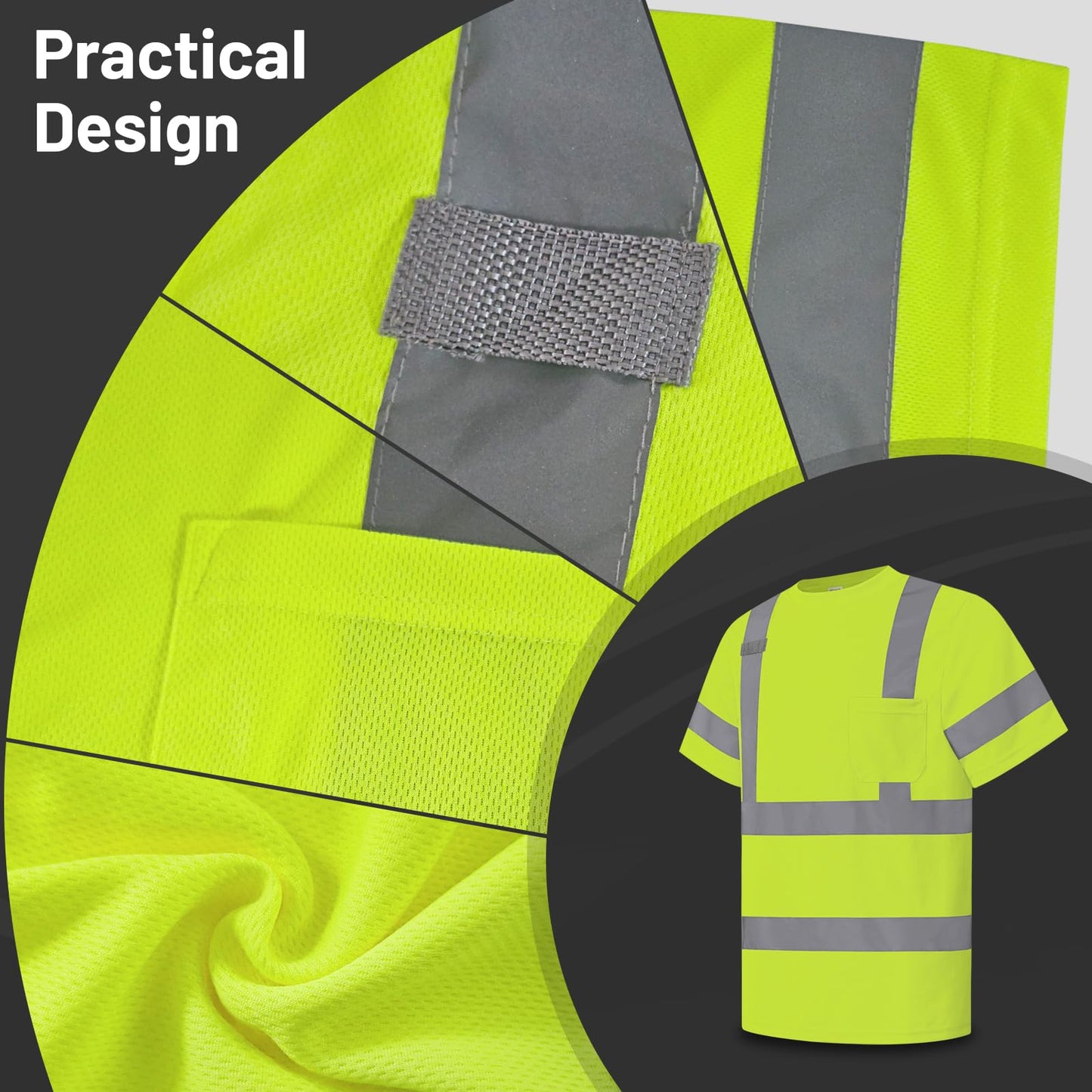 LIZMOF Hi Vis Shirts for Men, High Visibility Shirt, Safety Reflective Work Shirts for Men Women, Construction Class 3 Short Sleeve Work Shirts with Black Bottom, Yellow,XL