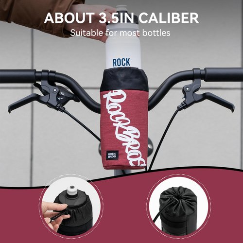 ROCKBROS Bike Water Bottle Holder Handlebar Bike Feedbag with Quick Access, Universal Compatible with Road Bike MTB E-Bike Cruiser Scooter Wheelchair Bottle Cages