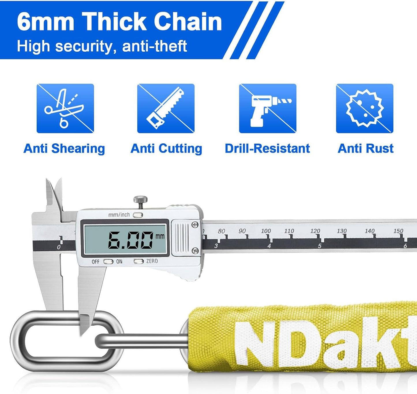 NDakter Heavy-Duty Bike Lock - 5 Digit Combination Anti-Theft Chain Lock, 6Ft Long, High Security