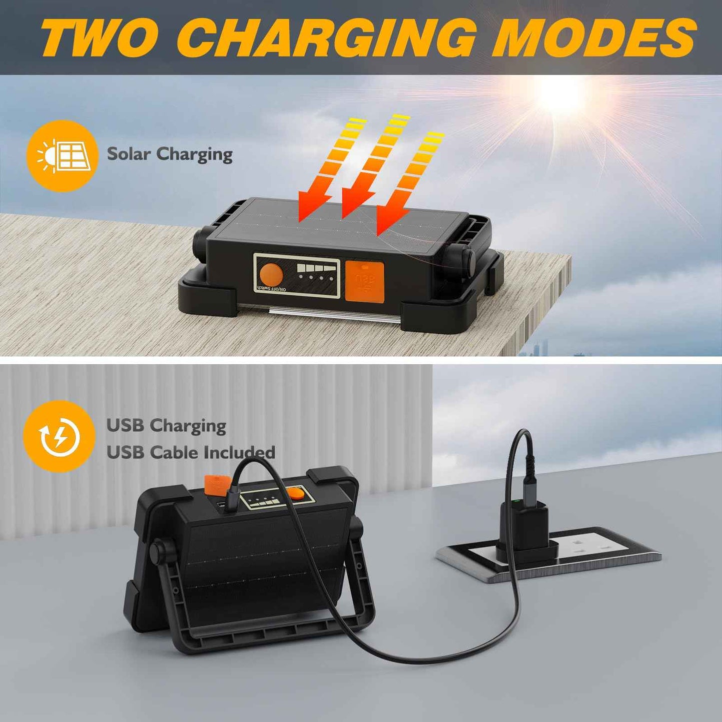 120W Solar Rechargeable Work Light, 144 LED 10000LM Led Work Light with 4 Modes, Portable Flood Light with Stand, IP66 Waterproof Outdoor Working Light for Emergency Mechanic Camping Repair (Black)