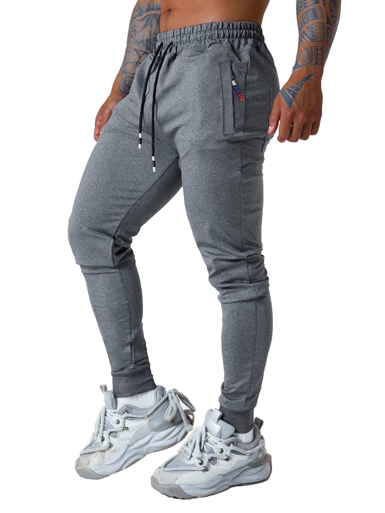 GM MGBOYGYM Mens Active Athletic Workout Jogger Sweatpants for Men with Zipper Pocket and Drawstring Size Dark Grey-S