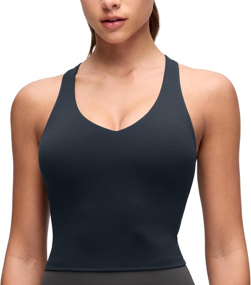 CRZ YOGA Butterluxe V Neck Crop Tank Top - Wireless Padded Racerback Yoga Bra for Women