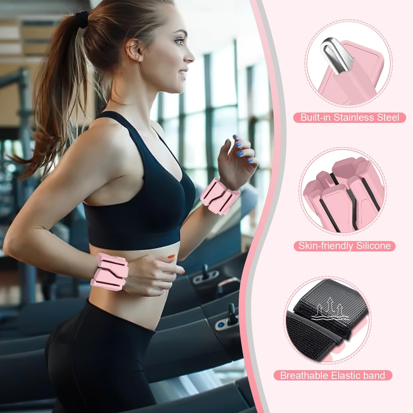 ADLIFE Adjustable Wrist Ankle Weights for Women Men Kids, 2 Lbs Wearable Arm Leg Weights Set of 2 (1 Lb Each), Weighted Wristbands Exercise Weights for Walking Running Pilates Yoga Travel Pool Exercise Home Gym Workout-Pink