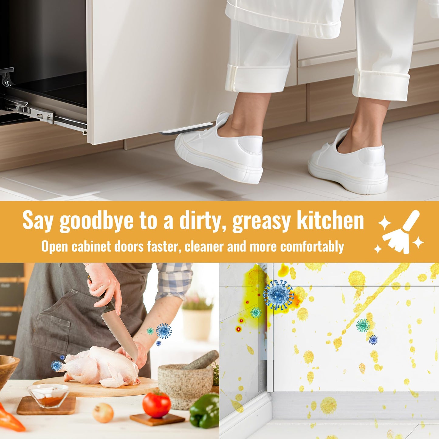 Joxodak Trash Cabinet Foot Pull - Hands-Free Door Solution for Trash Drawer, Adhesive Toe Pull Comfortable for Barefoot Use (1, White)