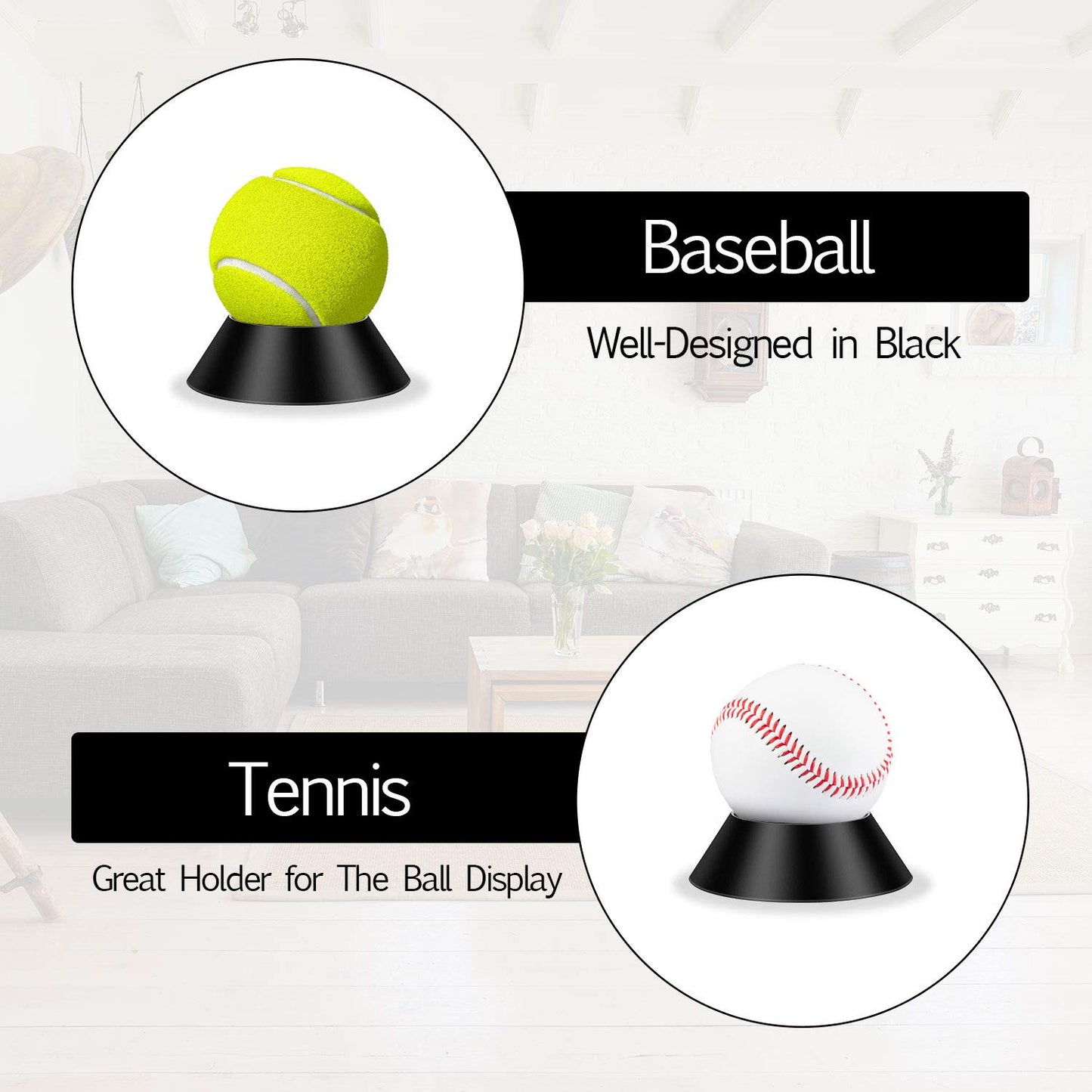 Blulu 6 Pcs Memorabilia Ball Display Stand Pedestal Ball Stand Holder for Soccer Basketball Football Volleyball Softball Bowling(Black)
