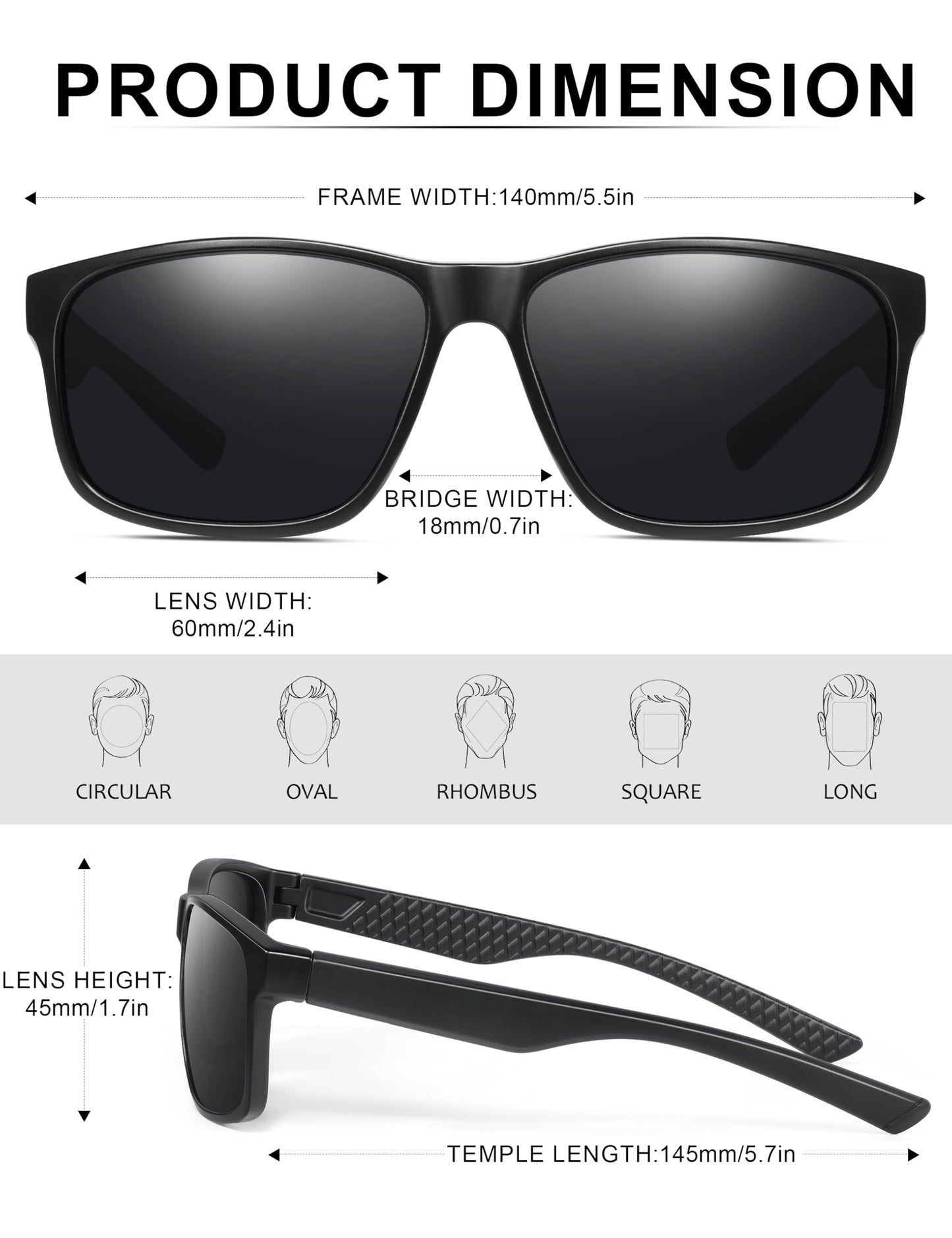 Foliful Square Polarized Sunglasses for Men and Women, Mens Sunglasses UV400 Protection with Lightweight Frame Sun Glasses for Driving Fishing, Grey/Red/Ice Blue