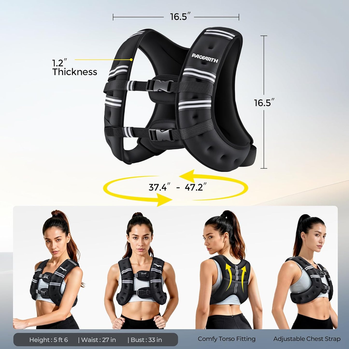 PACEARTH Weighted Vest - Adjustable 6lb to 30lb for Weight Loss & Strength Training | Reflective Design