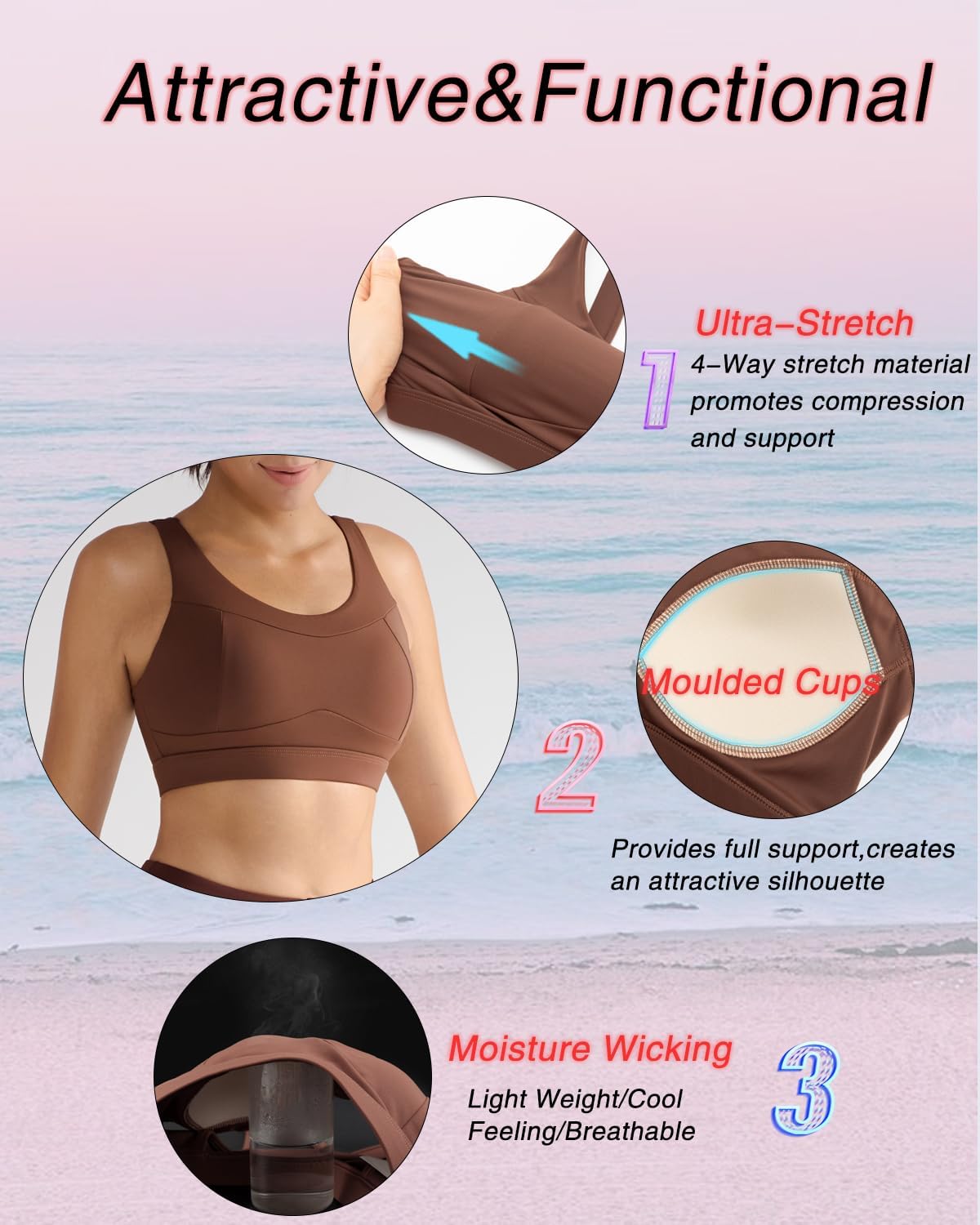 RUNNING GIRL High Impact Sports Bra - Racerback Workout Crop Top for Maximum Support | Longline Design
