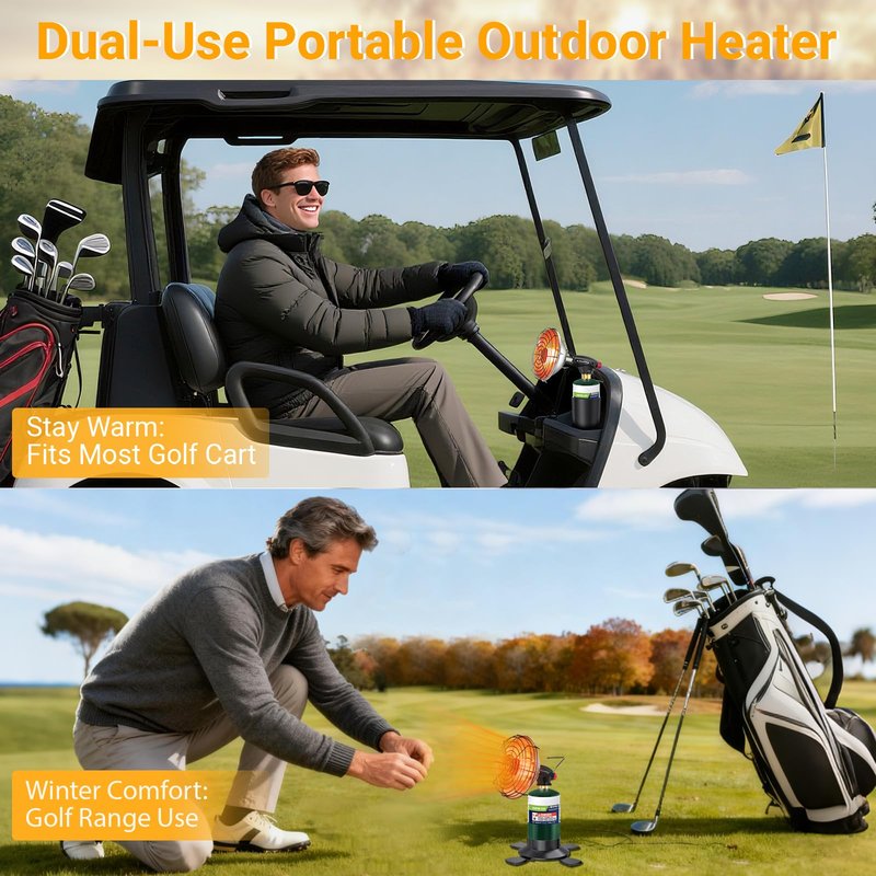 Golf Cart Heater,Portable Propane Camping Heater,2-in-1,with Cup Holder&Foldable Propane Cylinder Stand for EZGO Yamaha Club Car,Camping,Tents,Hunting,Ice Fishing(Fuel Cylinder not included)(2000℉)