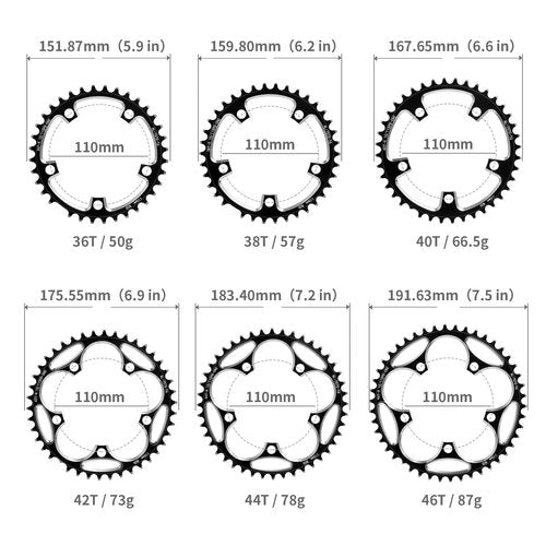 VHXNPCRAO Bike Chainring 54T Black, 110BCD Round Narrow Wide Chainring, 36-60T Single Bicycle Chain Ring for 8-12 Speed Road Bike (Black, 54T)