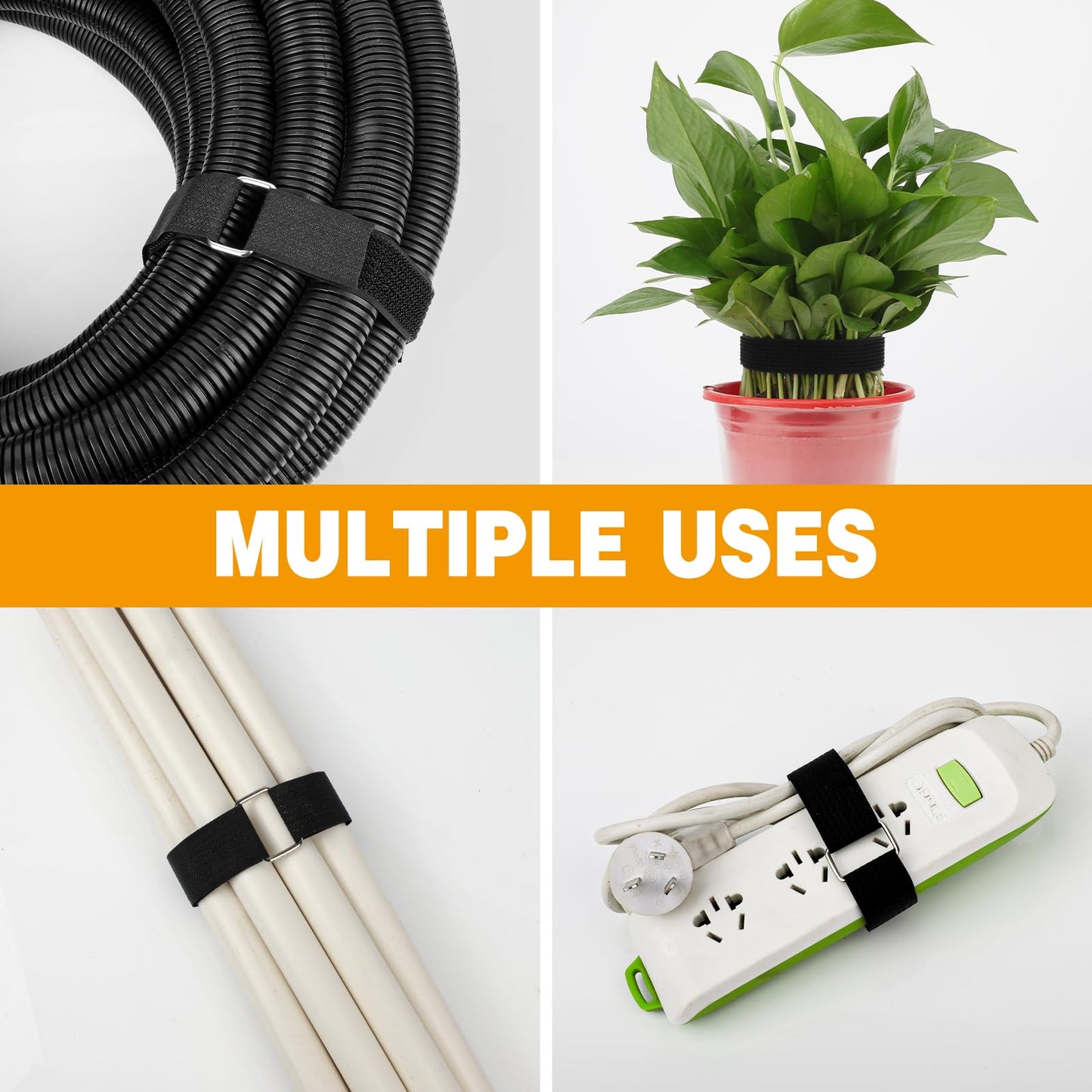 0.65" x82ft Hook and Loop Straps with 40 Metal Buckles, Adjustable Fastening Cinch Straps, Cut to Length Cable Straps, Reusable Nylon Straps 0.65 Inch Wide for Organizer or Storage, Black