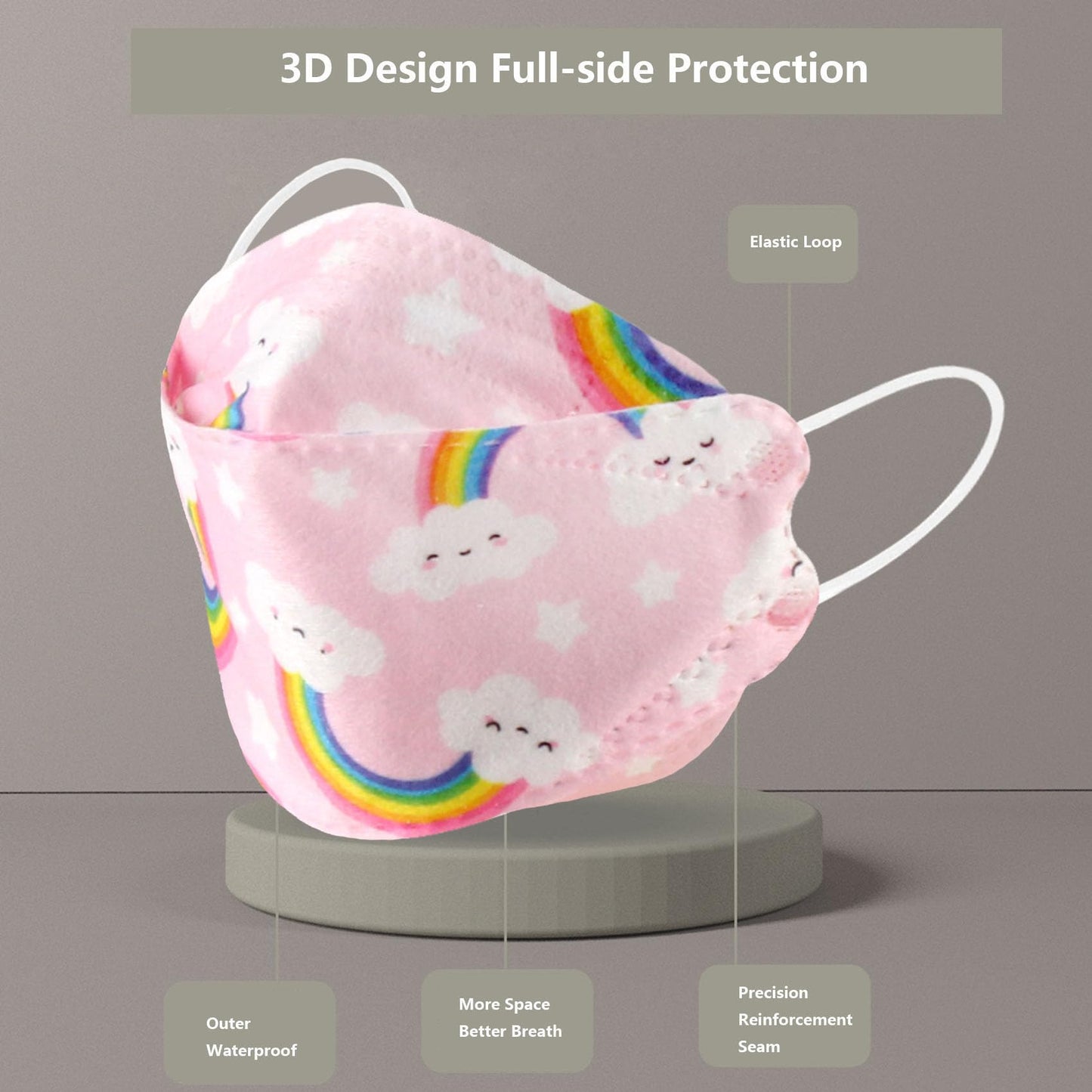 Face Mask for Kids 50 PCS, 4 Layer Disposable Face Masks with Designs for Children, Cute Face Masks, Clouds Print