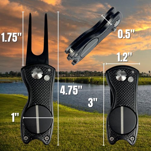Against The Grain 2 Pack Golf Divot Tool 5-in-1 Black Metal Golf Divot Repair Tool with Magnetic Alignment Ball Marker for Golf Accessories for Men