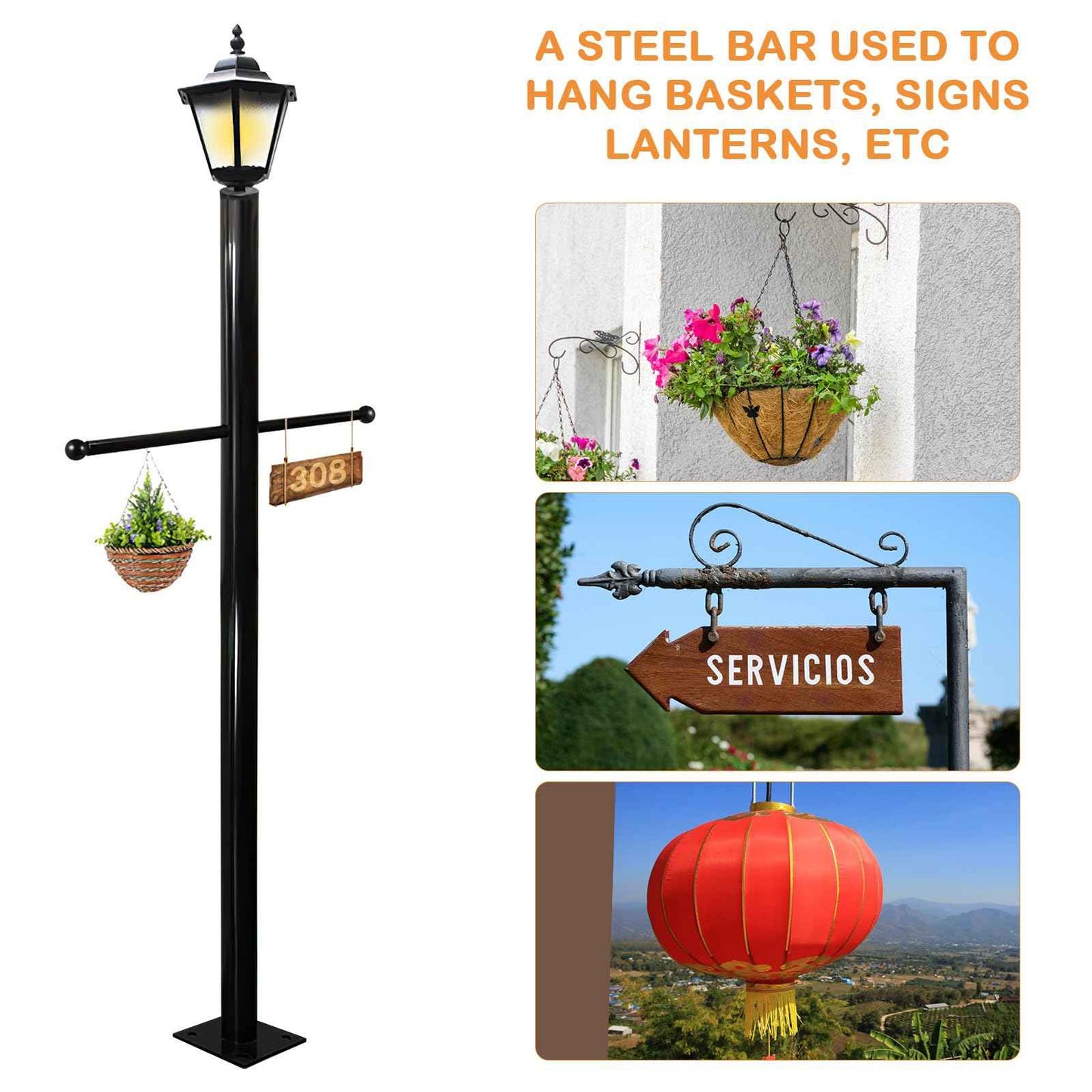 Generic Bracket lamp Post :16" Garden Light Outdoor Lamps Ladder Frame Thread lamp Post Cross arm Flag flagpole Small Ball Cross arm Handle Replacement