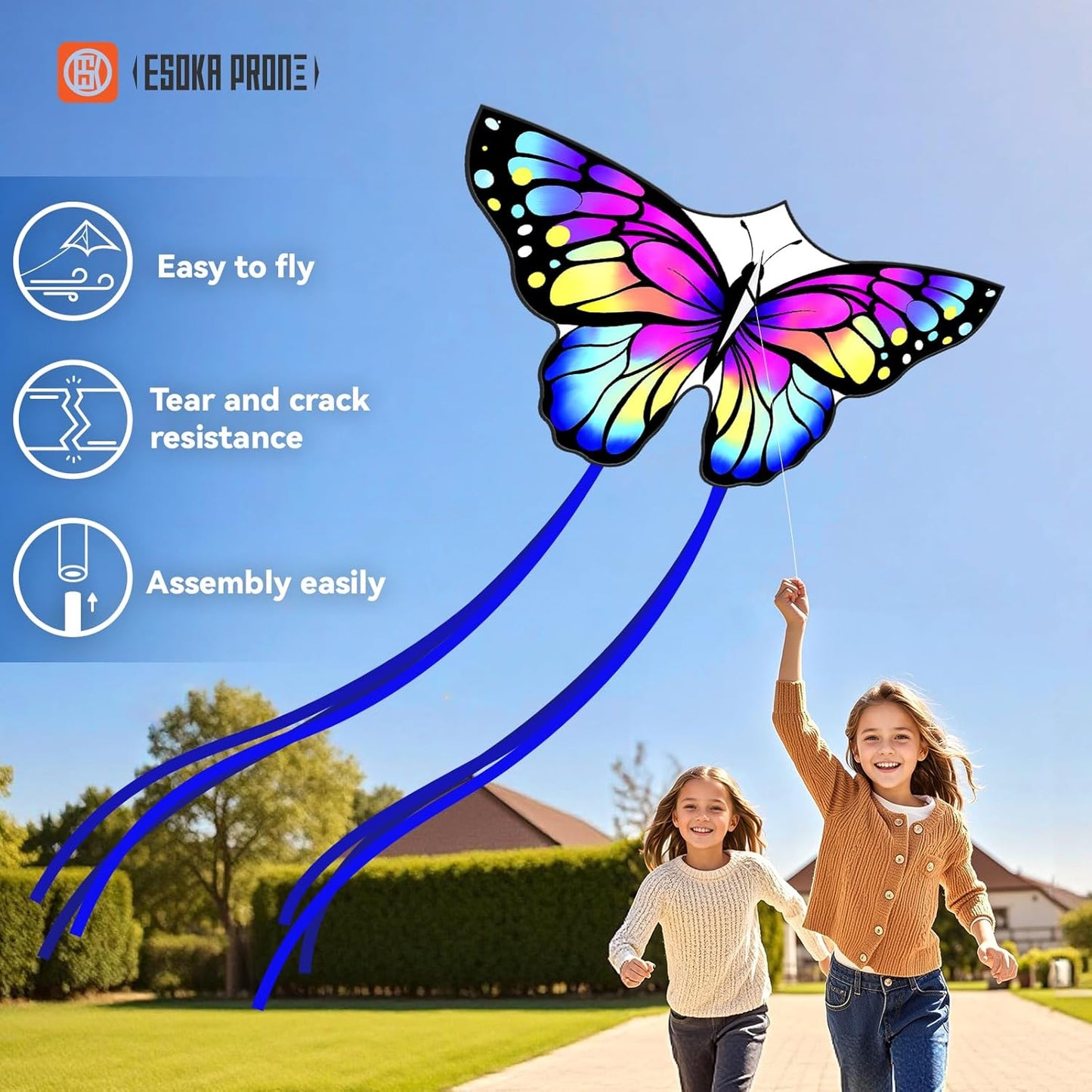 QC Grassland Kites - Easy to Fly Beach Kites for Kids & Adults | Includes 328ft String, Perfect Gift