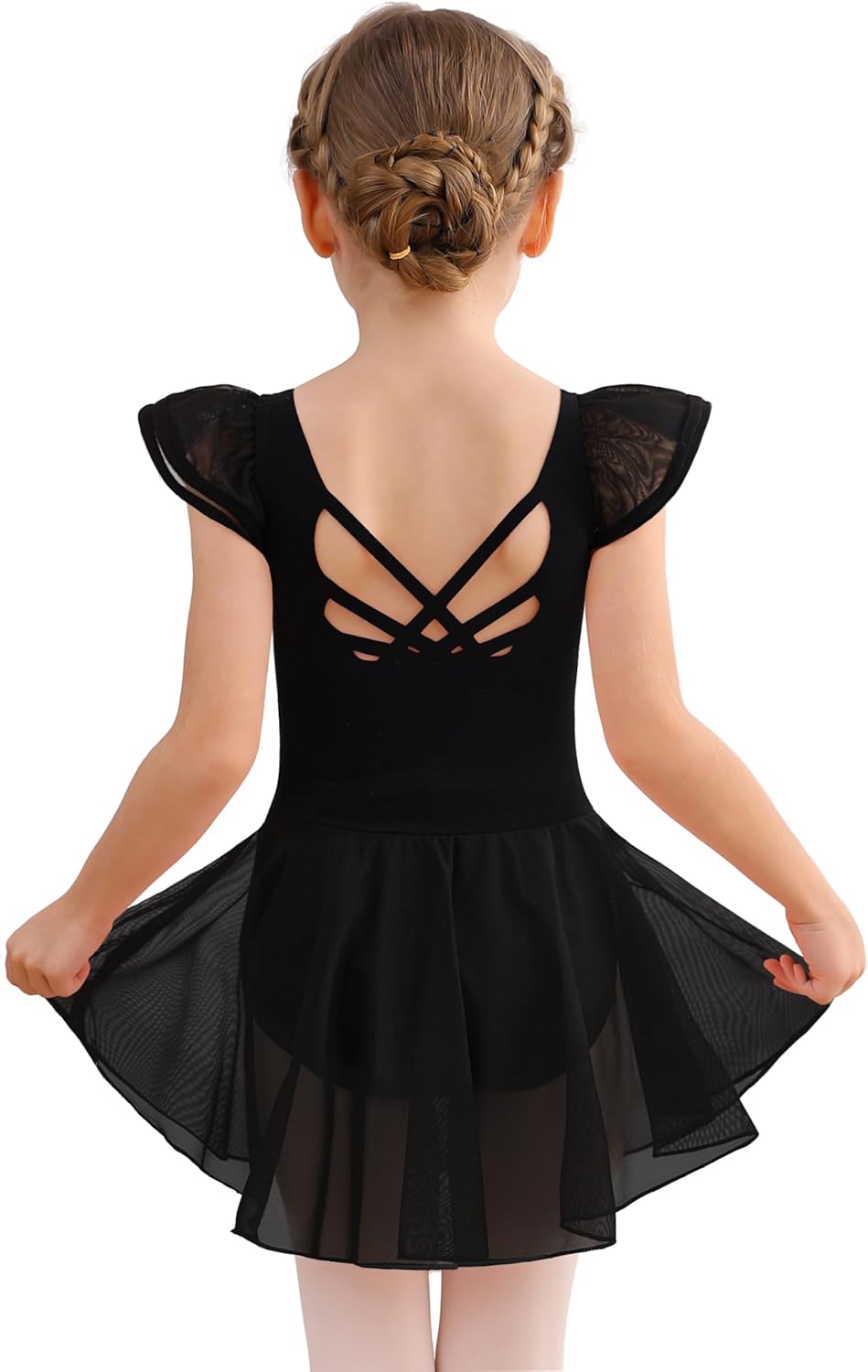 MdnMd Girls Ballet Leotard Dress - Toddler Ballerina Outfit with Hollow Knot Back & Flutter Sleeves