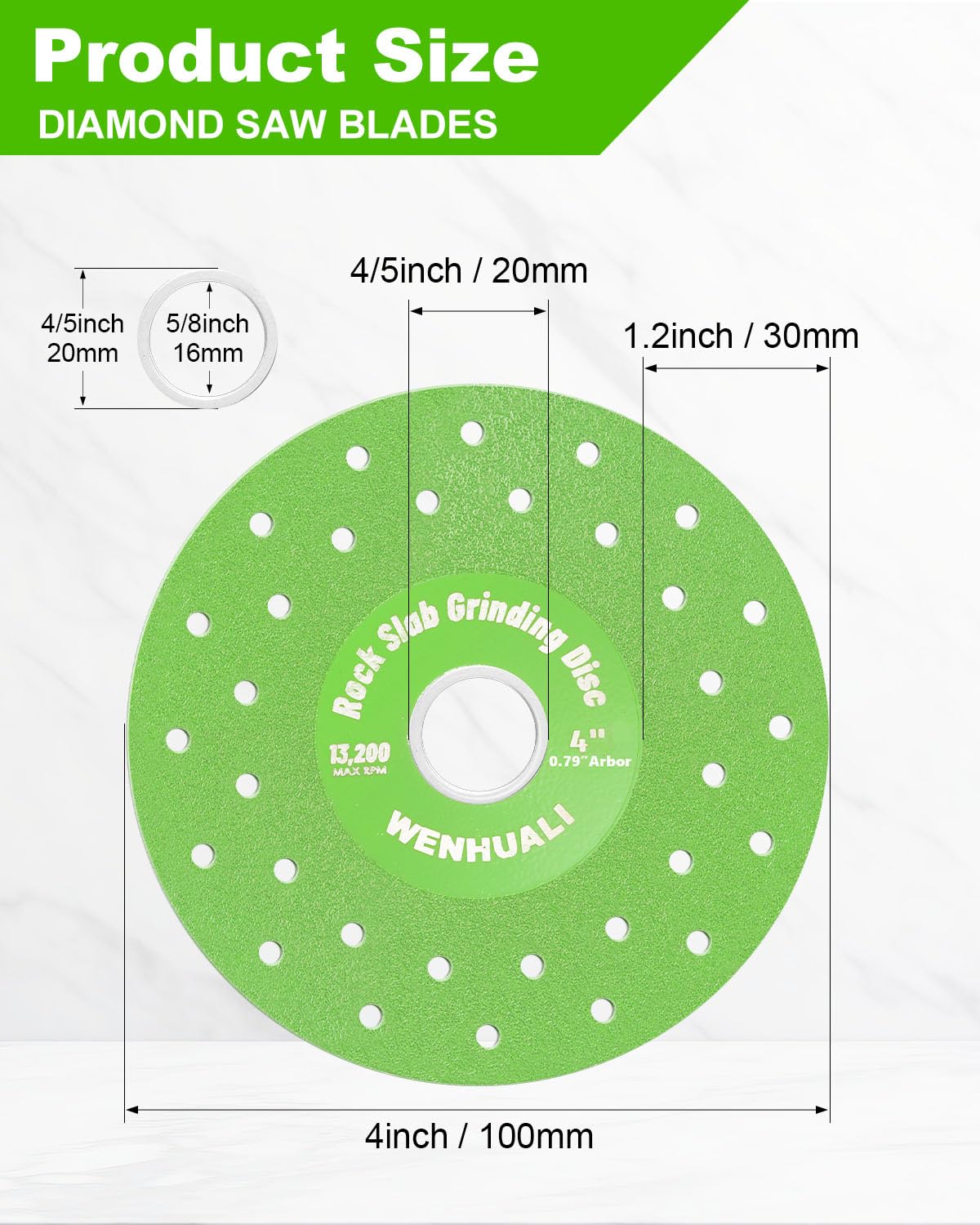 WENHUALI 4" Diamond Saw Blades, 3 Pcs Vacuum Brazed Ultra-Thin Multi-Pore Abrasive Rock Slab Grinding Disc for Tile Glass Marble Granite