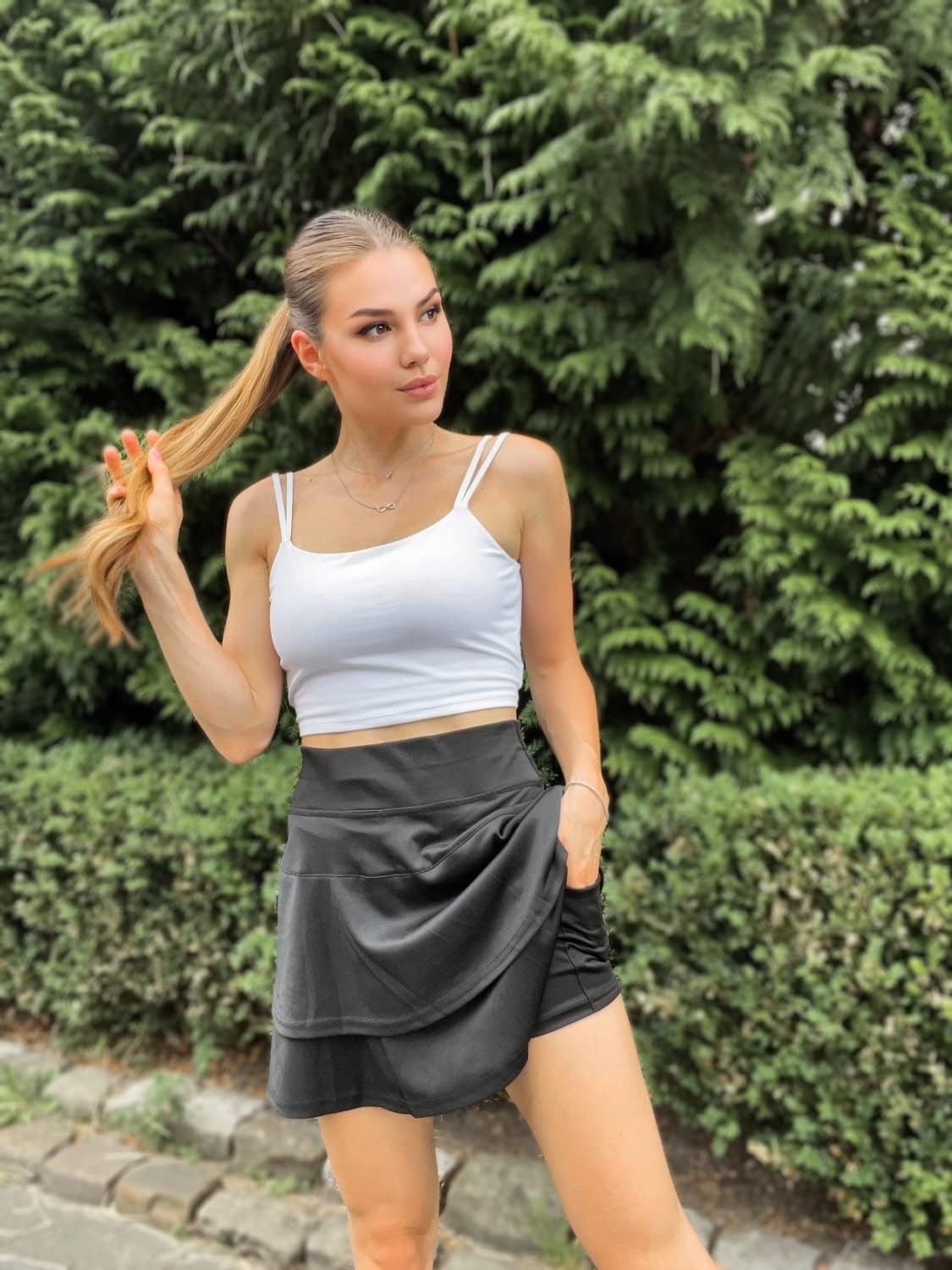 WOWENY Women's Athletic Tennis Skirt - Pleated Layered Skort with Pocket for Running & Golf