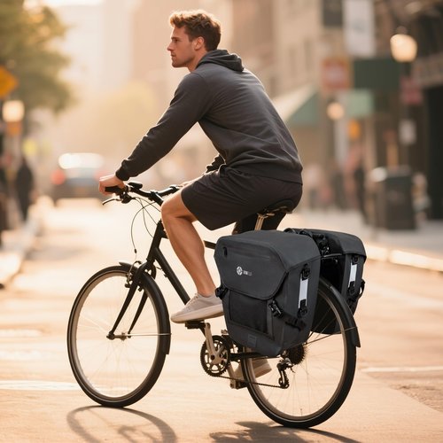 go wild Waterproof Bike Pannier – 500D Polyester Pannier Bike Bag for Rear Rack with Built-in Rain Cover, Laptop Sleeve & Reflective Strips – Bicycle Bag for Commuters – Durable Bicycle Saddle Bag