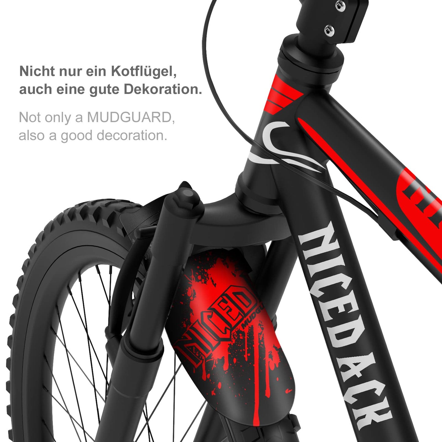 NICEDACK Mountian Bicycle Fender, 2PCS MTB Mud Guard, Front and Rear Bike Fender，Bike Mudguard Fits 26", 27.5", 29" Suitable for Bicycles (Fat Bike Wheel and Children Bicycle) (red)
