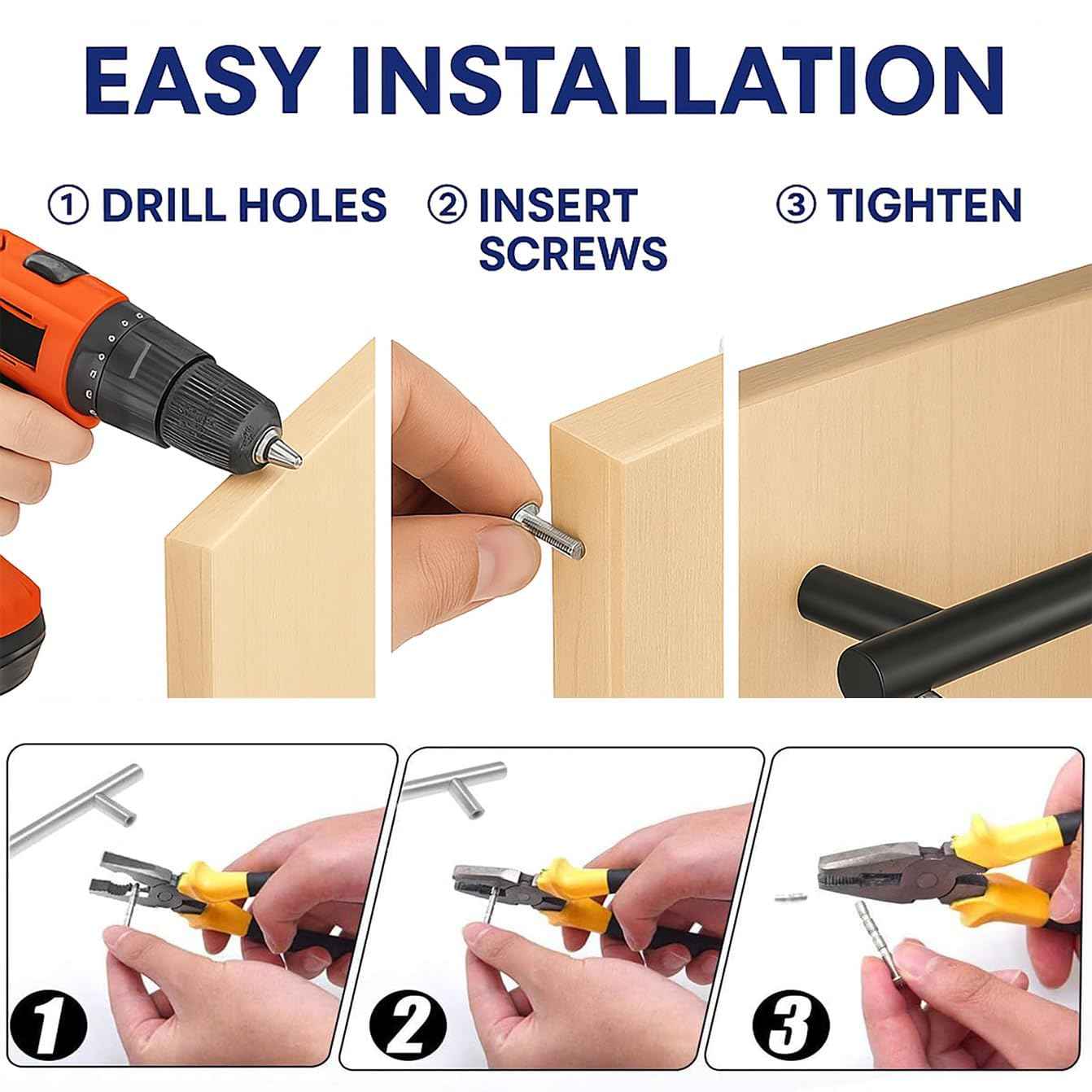 Rovanboao 35 Pack | Matte Black Kitchen Cabinet Handles Stainless Steel Drawer Pulls Cupboard Vanity Dresser Hardware 5 Inch Length, 3 Inch Hole Center