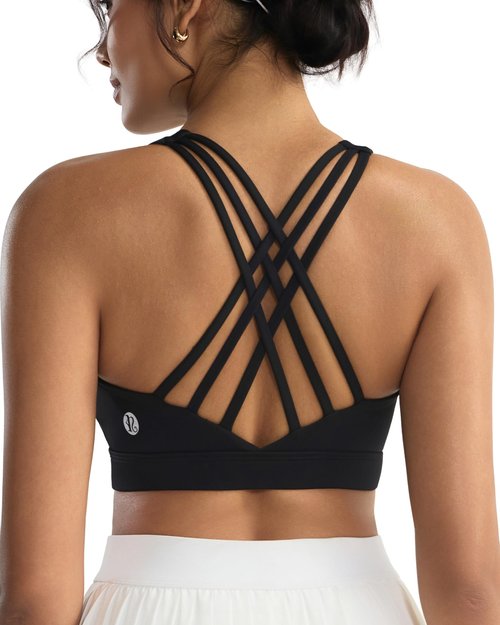 RUNNING GIRL Sports Bras for Women,High Impact Criss Cross Back Molded Cup Black Sports Bra Running Workout Bra with Sewn in Pads(WX3148Black_M)
