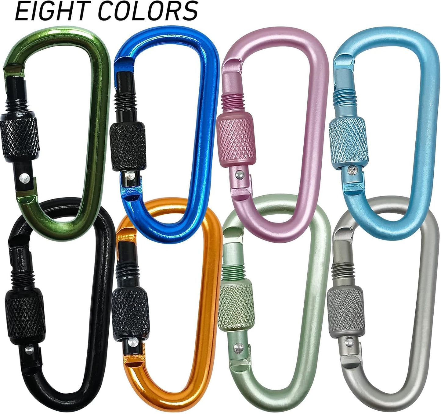 YUCHIYA D-Shape Carabiner Clips - 8 Pack Mini Keychain Buckles | 2.2 Inch Aluminum Alloy for Outdoor Use