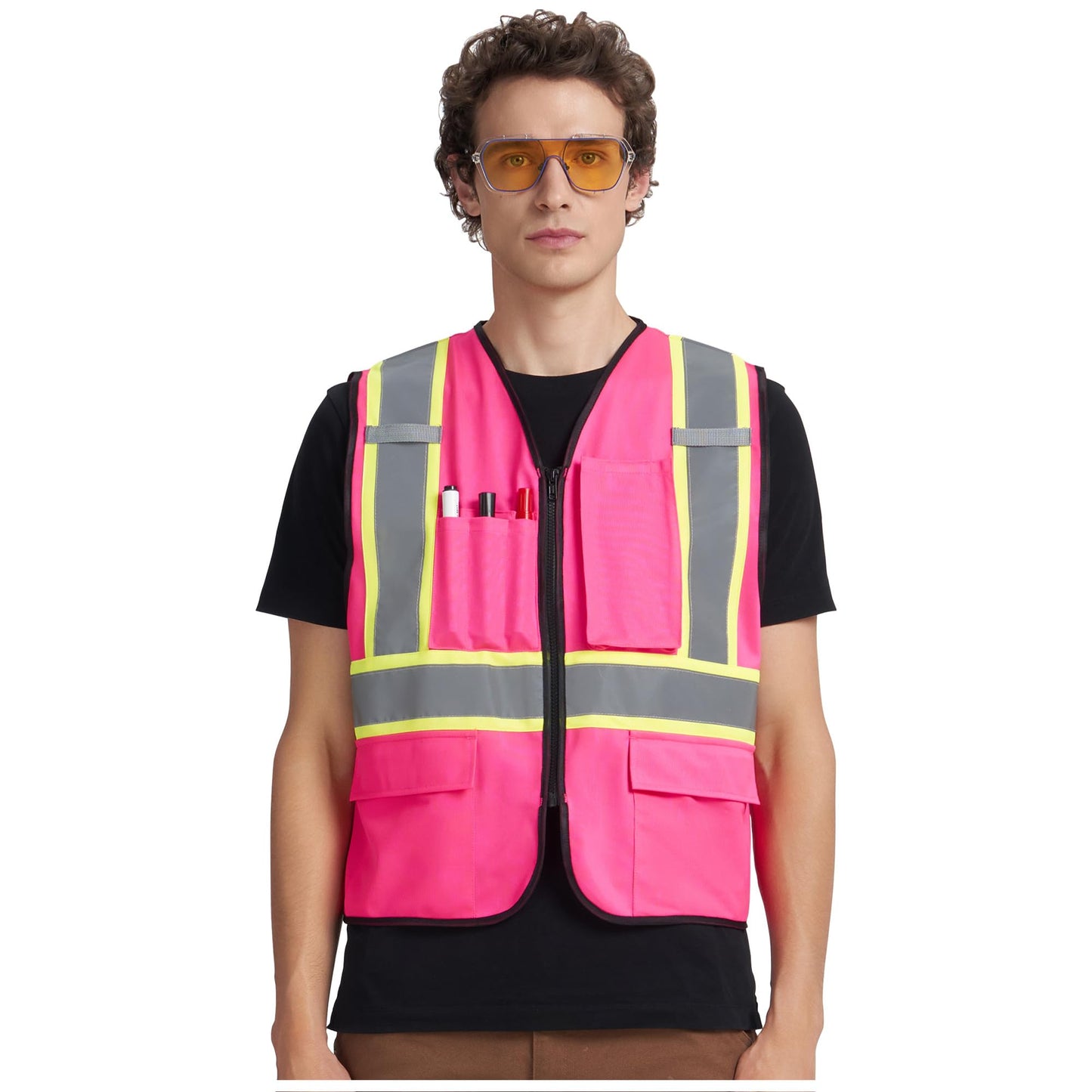 A-KSAFETY Pink Safety Vest for Women with Pockets