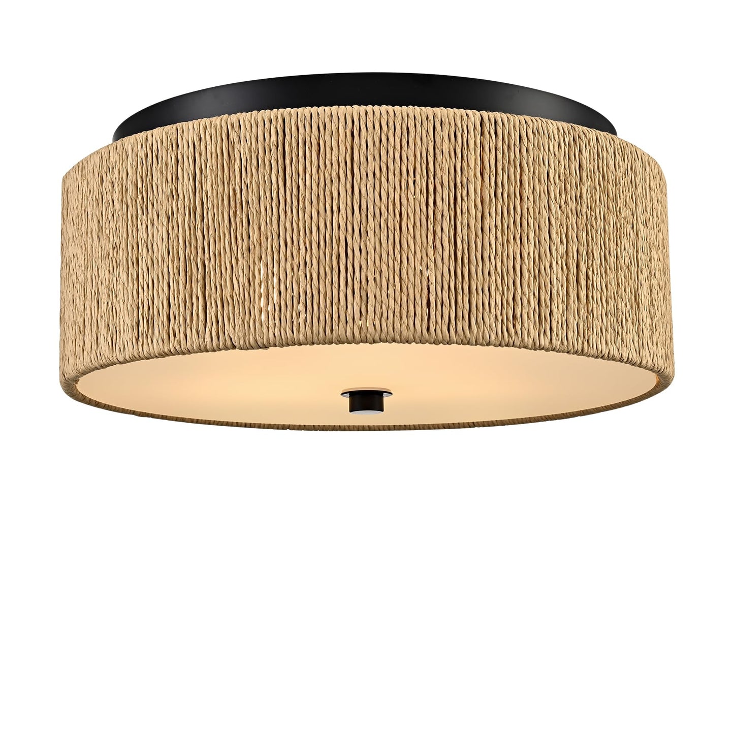 YUBOLE Woven Ceiling Light 3-Light Bohemian Flush Mount Ceiling Light with Paper Hemp Rope Drum Shade for Bedroom Hallway Bathroom Dining Room-Black & Brown