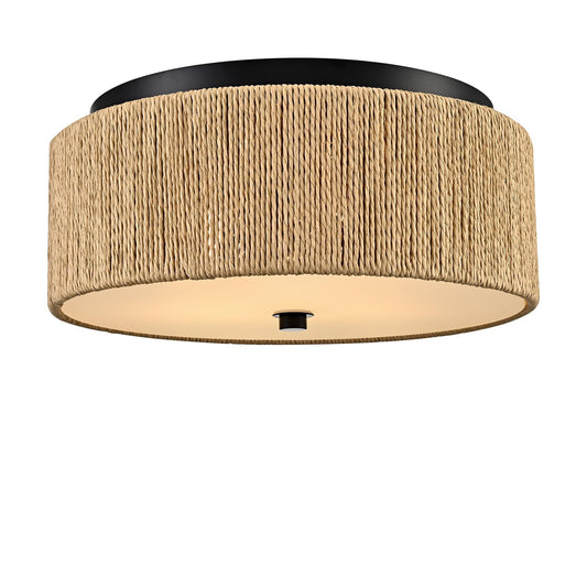 YUBOLE Woven Ceiling Light 3-Light Bohemian Flush Mount Ceiling Light with Paper Hemp Rope Drum Shade for Bedroom Hallway Bathroom Dining Room-Black & Brown