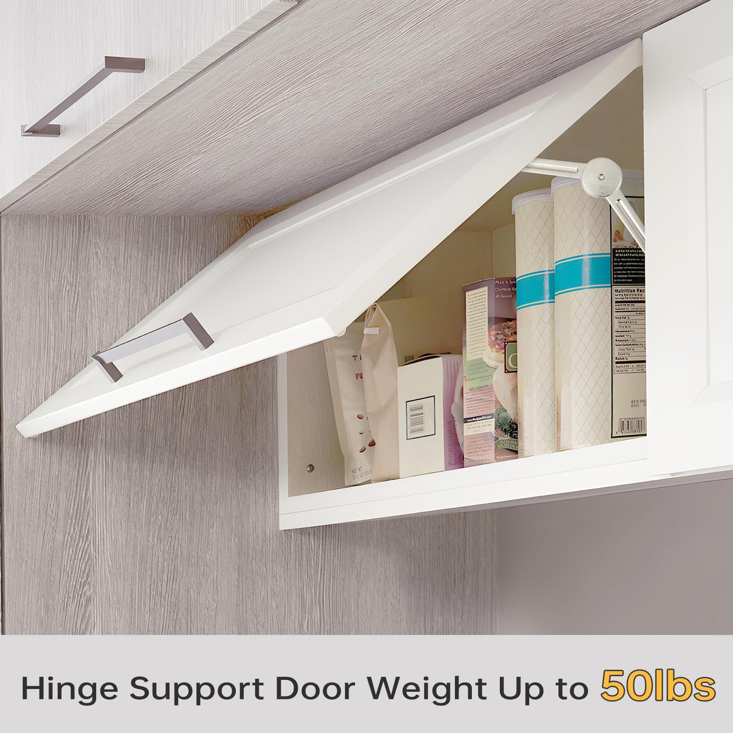 HBL' 2 Pack | Lid Support Hinges Heavy Duty Lid Stay Hinge – 110° Open Angle, Free Stop, Tension Adjustable, Supports Up to 50LBS for Upper Cabinets & RV Cabinets.
