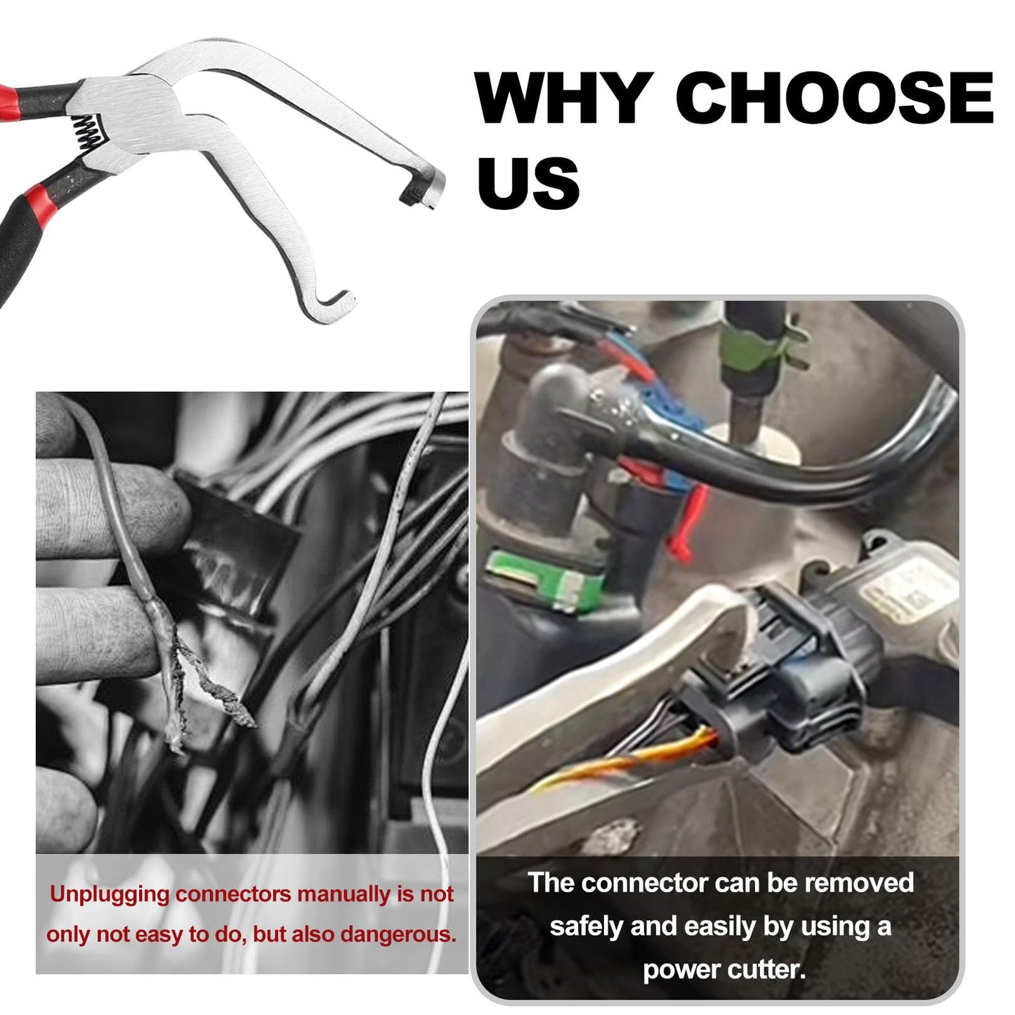 SecureElastic Electrical Disconnect Pliers 37960, 37980, Electrical Connector Separator 13120, 8in Automotive Tools Electrical Connector Pliers, Automotive Tools for Push Tab Style Plugs (3-Piece Set)