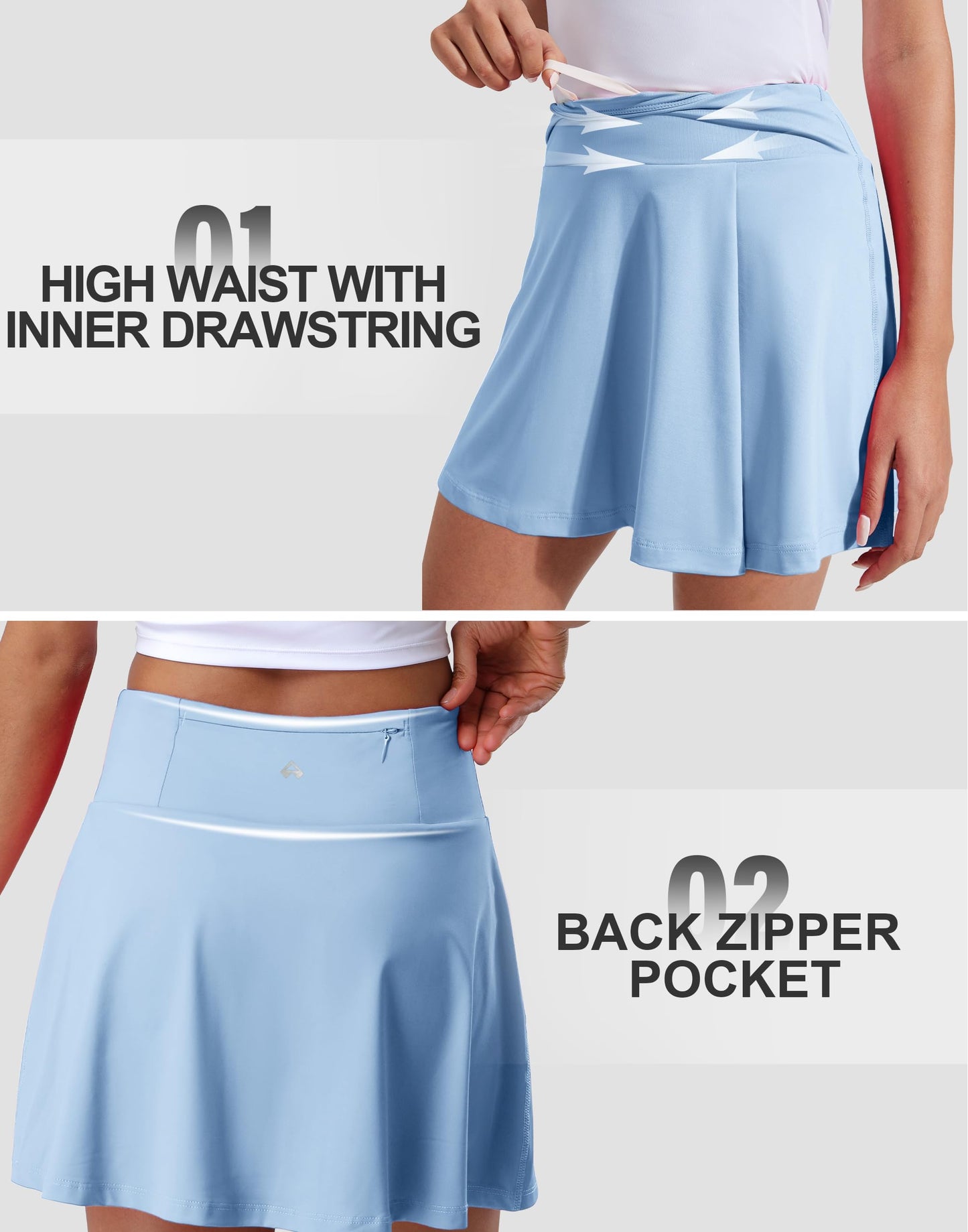 Pioneer Camp Women 18'' Tennis Skirts High Waisted Golf Skort with Shorts Pockets Athletic Long Skirts Workout Running Black