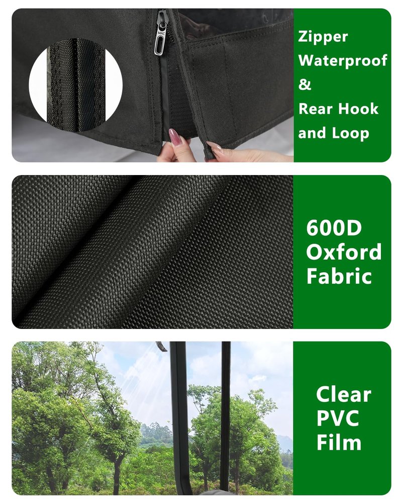 Golf Cart Enclosure 4 Passenger Short Roof 58” for Club Car Precedent Tempo 2+2 Seater,600D Clear Rain Cover Driving Enclosure,Roll Up 4 Sided Transparent Windows&Door,Side Mirrors Zipper Openings