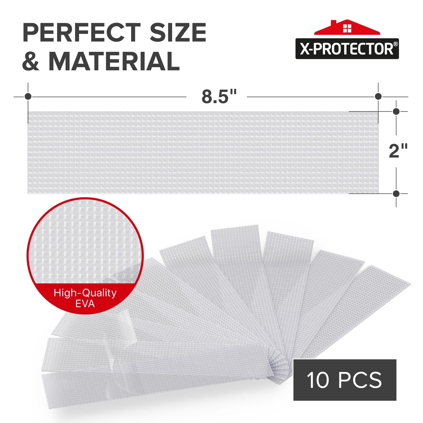 X-Protector Rubber Grip Tape Strips - 10 PCS Pack of Non-Abrasive Grip Stickers - 2"x8.5" Heavy-Duty Non Slip Adhesive Strips - Clear Waterproof Rubberized Grip Tape for Handles!