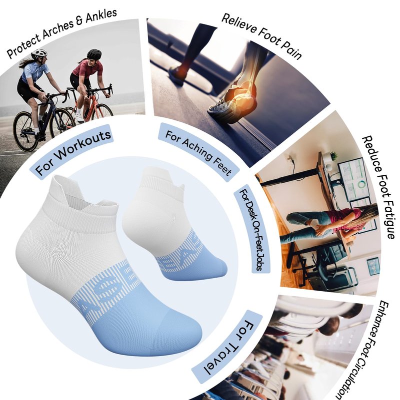 easetoe 6 Pairs Ankle Compression Socks Women Men 15-20 mmHg Low Cut Athletic Running Arch Support for Travel Nurses Flight