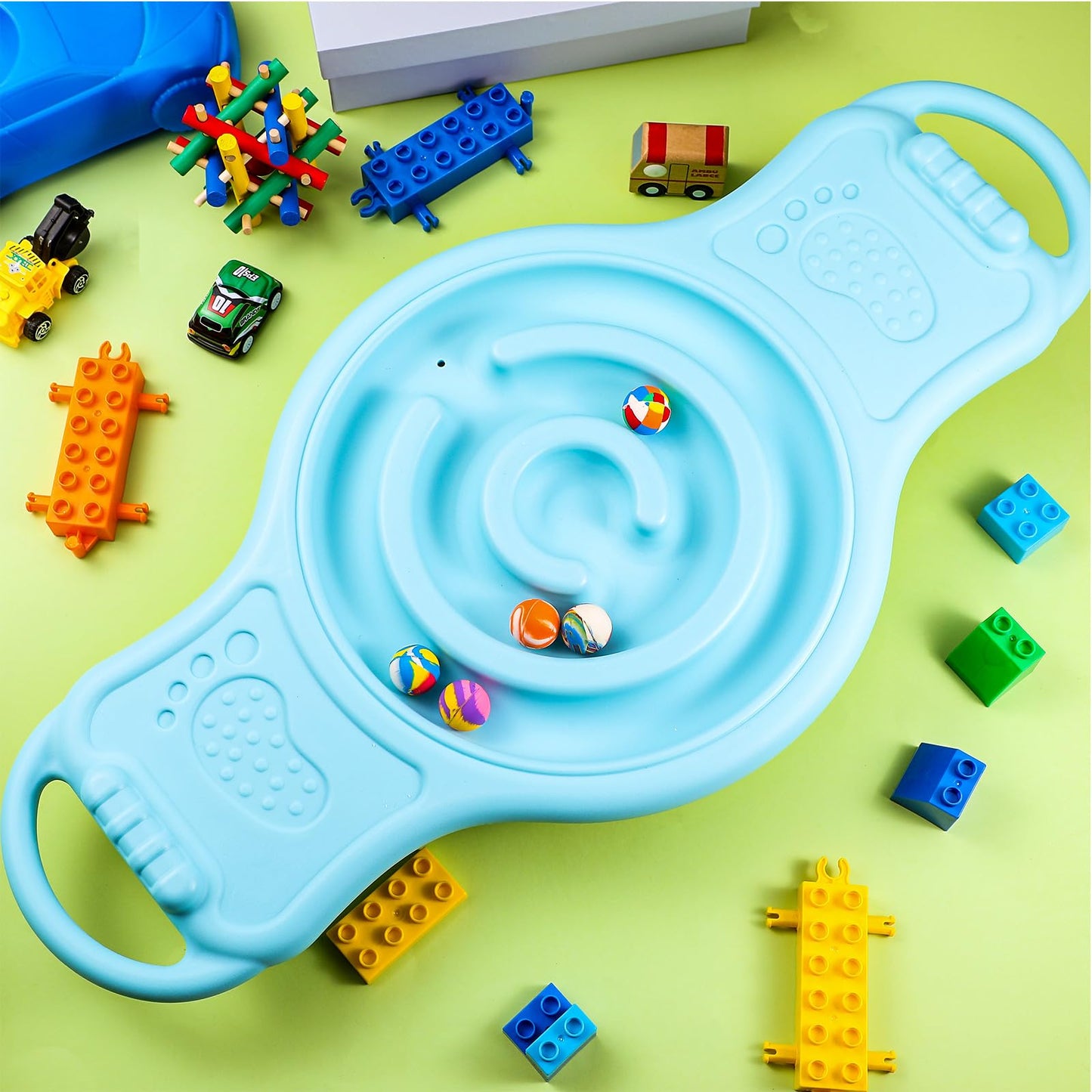 Seenelling Maze Balance Board for Kids Plastic Rocker Wobble Board with Mini Balls Load 220lb Balance Game with Handles for Toddler Balancing Exercise Equipment Game, 24.5 x 11.8 Inch(Light Blue)