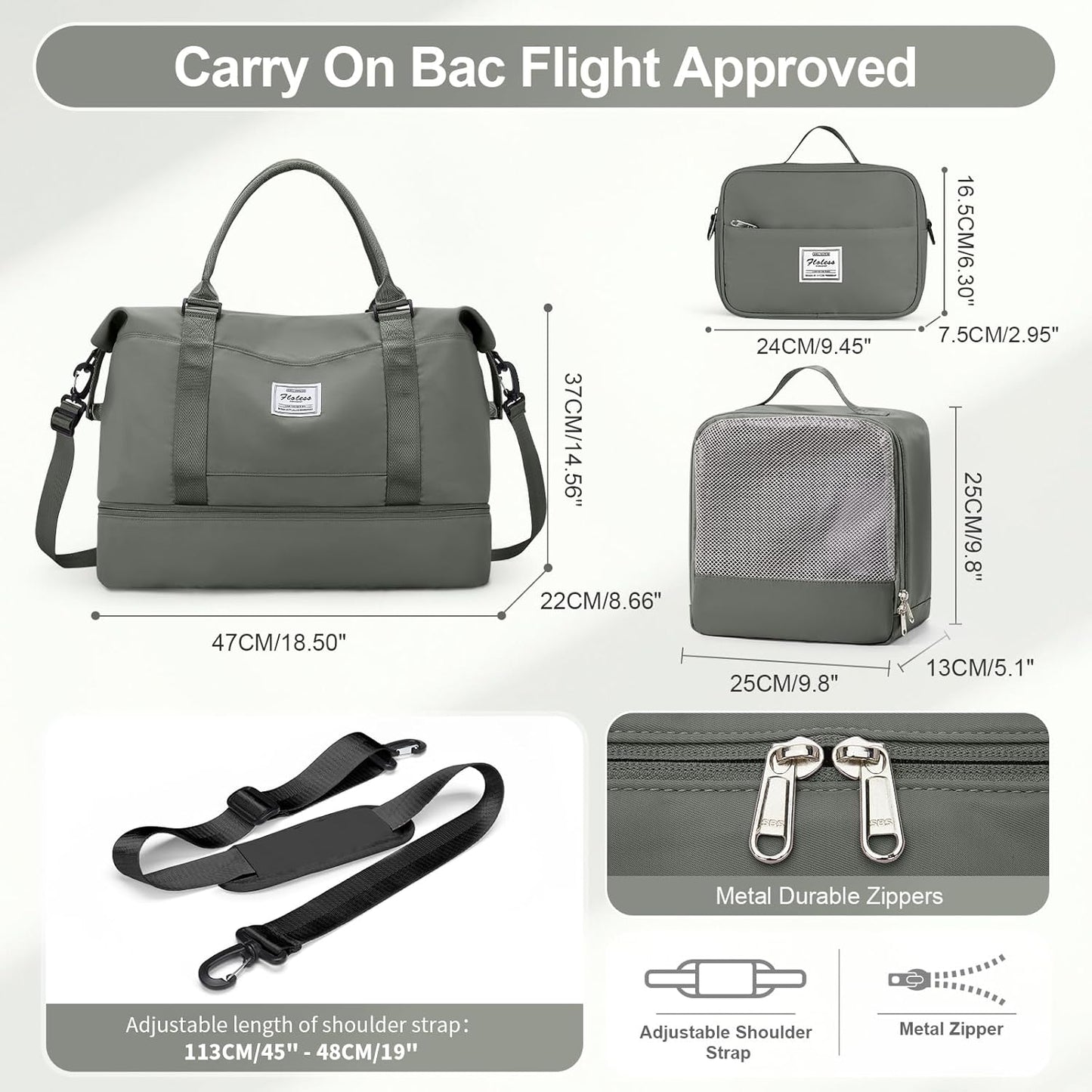 Skiennix Travel Duffle Bag - Stylish Weekender Bag with Shoe Compartment | Olive Green, 3-Piece Set