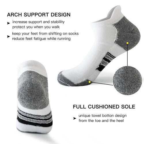 JOYNÉE 10 Pairs Mens Athletic Ankle Socks Running Low Cut Socks for Men with Tab,White,Sock Size:10-13