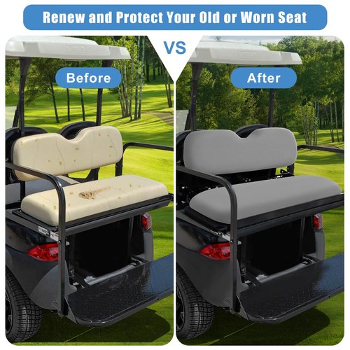 MOSNAI Golf Cart Rear Seat Covers Set for EZGO Club Car Yamaha Aftermarket Rear Seat Cushion, Durable Breathable Bench Seat Covers Washable Polyester Mesh Cloth Without Logo, Gray