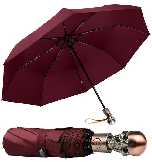 Lejorain Skull Umbrellas for Rain Windproof - Mens Womens Black Automatic Strong Compact Umbrella Heavy Duty