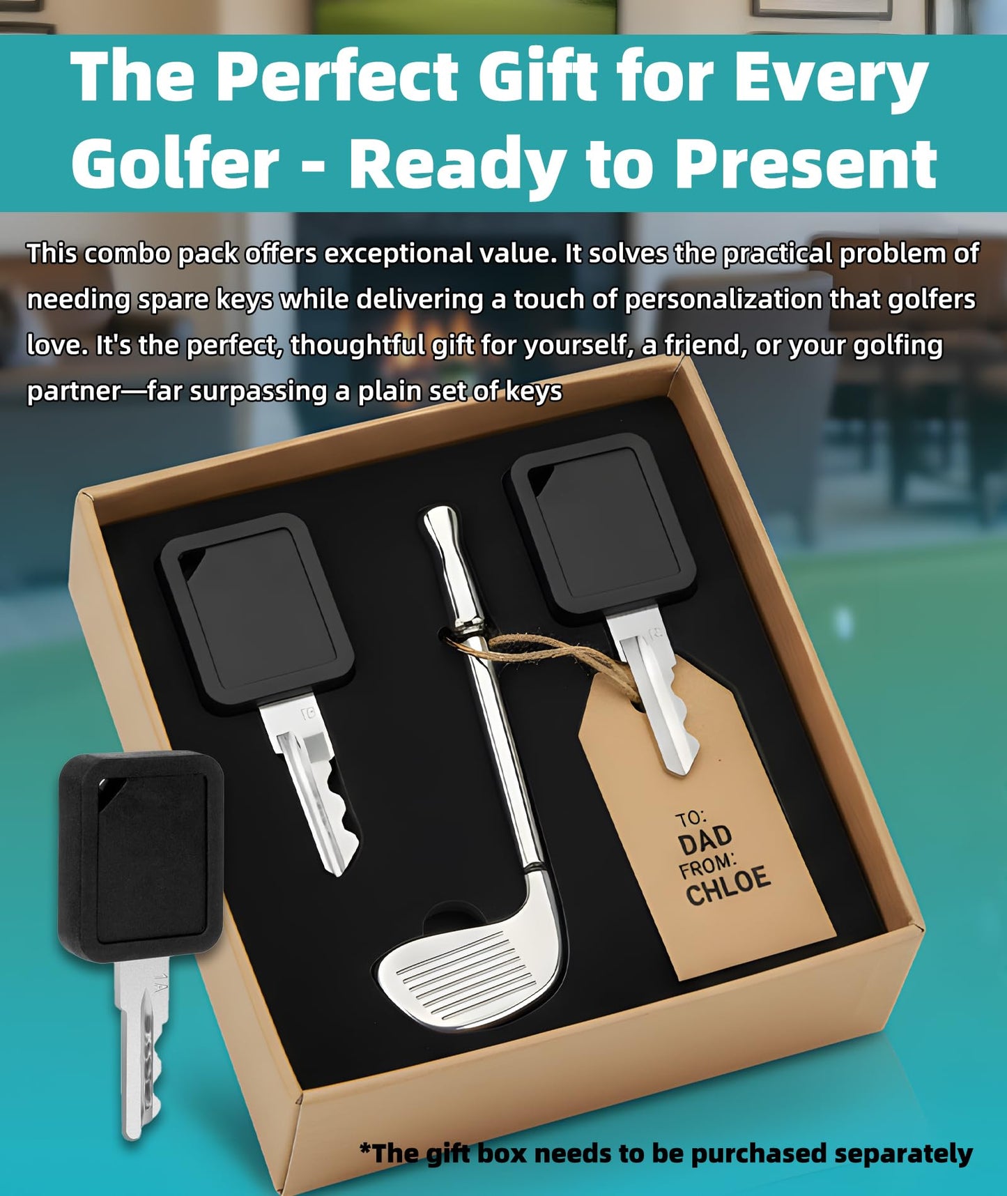 TELSOLAR Club Car Golf Cart Keys (1A,1B,1C) 4-Pack with Golf Club Keychain - Metal Driver Key Ring & Replacement for 105068002, 101974701 - Fits Carryall, Tempo, Onward